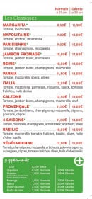 Menu Pizza du Vuache - les pizzas classiques