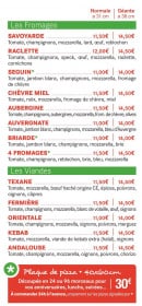 Menu Pizza du Vuache - les fromages et viandes