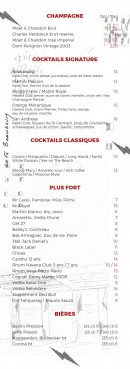 Menu Le Café Marly - Les cocktails, alcools et bières