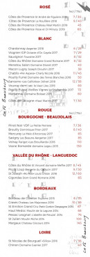 Menu Le Café Marly - Les vins