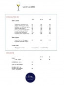 Carte et menu de Le Zinc de Clovis à Paris 1 — Le vin au Zinc