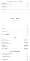 Menu Le Vaudeville - Les cocktails suite, bières et cidres