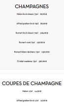 Menu BigBang - Champagnes et coupes de champagne