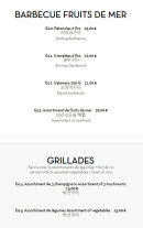 Menu BigBang - Barbecues fruits de mer et grillades