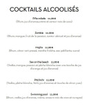 Menu BigBang - Cocktails alcoolisés