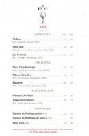 Menu Le 1905 - Les vins