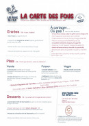 Menu Les Fous de l'Ile - La carte des fous