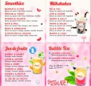 Menu Yogurt Factory - Les smoothies, milkshakes, bubble tea et jus de fruits