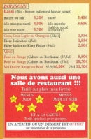 Menu Allo Indes - Les boissons et informations supplémentaires