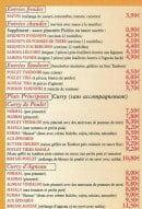 Menu Allo Indes - Les entrées et les plats principaux au curry