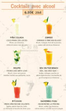 Menu Buffet à volonté broca - Les cocktails avec cocktails