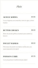 Menu Masala Magic - Plats