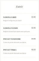 Menu Masala Magic - Les entrées