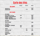 Menu New York Café - Carte des vins