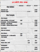 Menu New York Café - La carte des vins