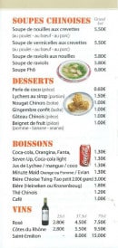 Menu Zhang's Gourmets - Soupes, desserts, boissons et vins