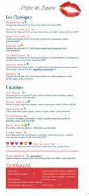 Menu Agata - Les pizzas classiques et créations