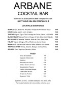 Menu Arbane - Les cocktails signatures et food