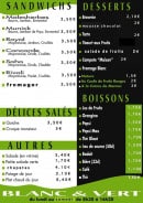 Menu Blanc et Vert - Les sandwiches, desserts...