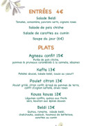 Menu BUK - Beldi Urban Kitchen - Les entrées et plats à emporter