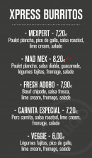 Menu Chido - Les xpress burritos