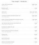 Menu La Lorraine - Les vins rouges bordeaux