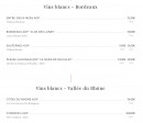Menu La Lorraine - Les vins blancs bordeaux et vallée de Rhône