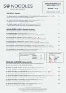 Menu So Noodles - Les entrées, nouilles, ...