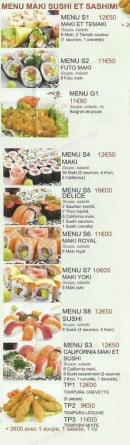 Menu Yoki sushi - Menu Maki sushi et sashimi