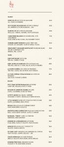 Menu Delaville Café - Les vins