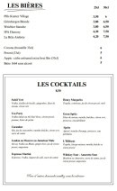 Menu Les Complices - Les bières et cocktails