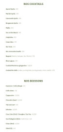 Menu Sofia - Les cocktails et boissons