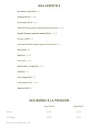 Menu Sofia - Les apéritifs et bières pression