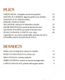 Menu Valma - Les plats et desserts