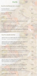 Menu African Kitchen Paris - Les plats d'Afrique de l'Ouest  et plats à base de riz