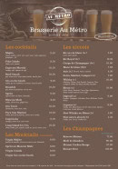 Menu Au Métro - Les cocktails, alcools et champagnes