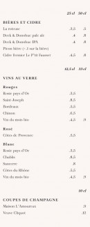 Menu Brasserie Rosie - Les vins au verre, bières et cidre