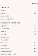 Menu Brasserie Rosie - Les boissons chaudes et eau20