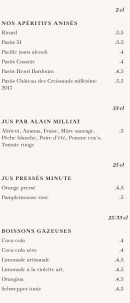 Menu Brasserie Rosie - Les apéritifs, jus et boissons gazeuses