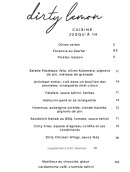 Menu Dirty Lemon - Cuisine