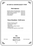 Menu Maison Bastille - Le petit déjeuner