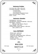 Menu Maison Bastille - Les boissons et gâteaux