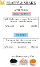Menu Pho 168 - Milk Shake et Frappé de lait