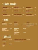 Menu Track 119 - Les vins, bulles et longs drinks