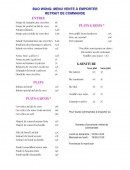 Menu Bao Wong - Exemple de menu