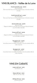 Menu Bon Ga - Les vins blancs