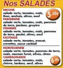 Menu Charlety Pizza - Les Salades