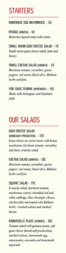 Menu Il était un square - Les starters et salades