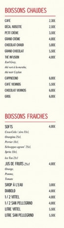 Menu Il était un square - Les boissons