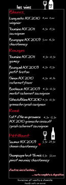 Menu Bistrot des Campagnes - Les vins